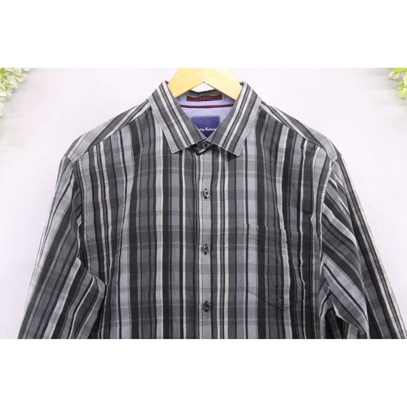 Tommy Bahama Men's Long Sleeve Button Down Shirt Silk Cotton Blend Black/Grey  L - Picture 3 of 7